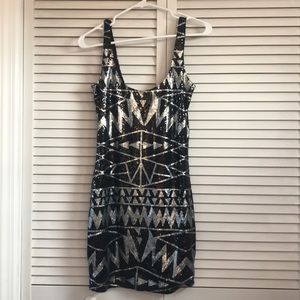 Black & Silver Sequin Mini Dress